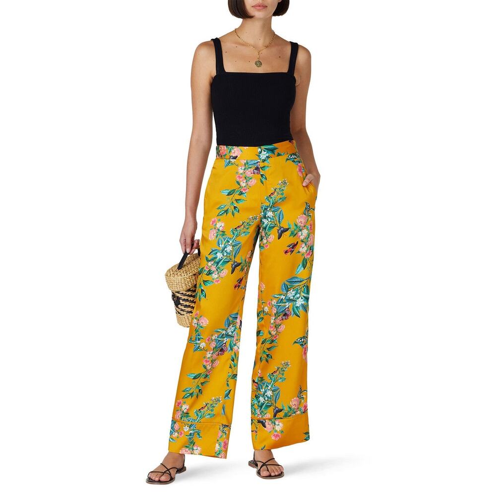 Great Jones Tropical Floral Bird Print Pants Cropped High Rise Statement Size 0